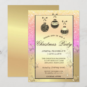 Gold Snowflakes,Christmas Balls Glitter Company Invitation