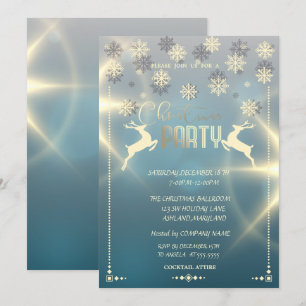 Gold Snowflakes, Deers Company Christmas Party Invitation
