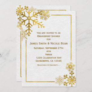 Gold Snowflakes Elegant Holiday Winter Invitations