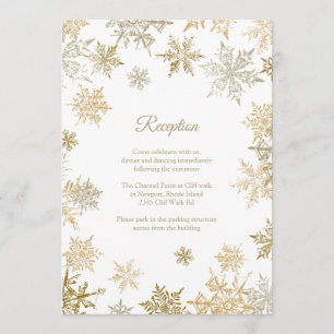 Gold Snowflakes Elegant Winter Wedding Reception Invitation