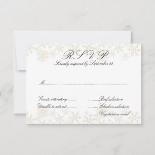 Gold Snowflakes Entrées Menu RSVP Cards