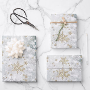 Gold Snowflakes Frozen Lake Ice Wrapping Paper Sheet