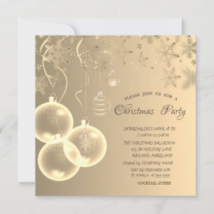 Gold Snowflakes,Gold Balls Corporate Christmas  Invitation