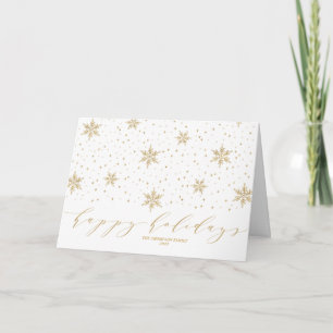 Gold Snowflakes Happy Holidays Christmas Greeting Holiday Card
