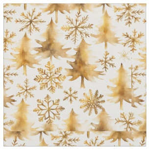 Gold Snowflakes & Holiday Trees  Fabric