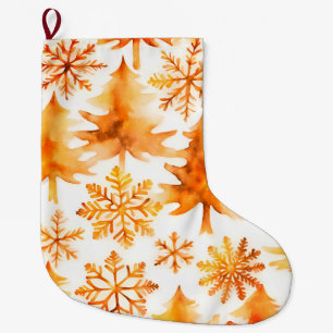 Gold Snowflakes Holiday Trees Large Christmas Stocking