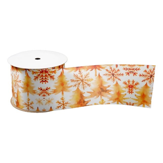 Gold Snowflakes & Holiday Trees  Satin Ribbon (Spool)