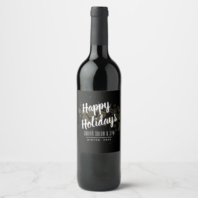Gold Snowflakes Holiday Wine Label (Front)