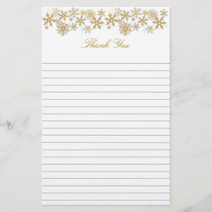 Gold Snowflakes Lined Christmas Thank You Paper