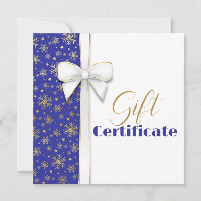 Gold Snowflakes Luxurious Christmas White Bow Blue (Front)