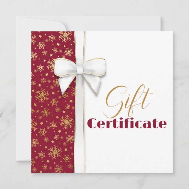 Gold Snowflakes Luxurious Christmas White Bow Red (Front)
