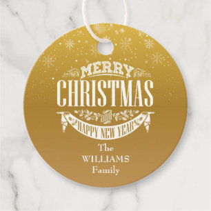 Gold Snowflakes Merry Christmas Photo Favour Tags