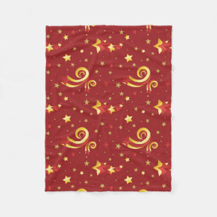 Gold Snowflakes on Christmas Red Fleece Blanket