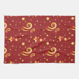 Gold Snowflakes on Christmas Red Kitchen Towel