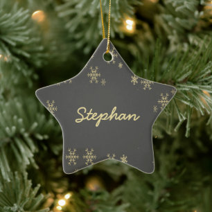 Gold snowflakes on grey ceramic ornament