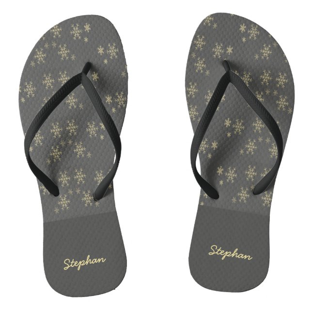 Gold snowflakes on grey flip flops (Footbed)