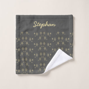 Gold snowflakes on grey wash cloth