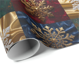 Gold Snowflakes on Image of Velvet Wrapping Paper