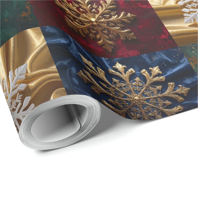 Gold Snowflakes on Image of Velvet Wrapping Paper (Roll Corner)