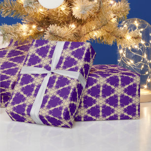 Gold Snowflakes On Purple Wrapping Paper