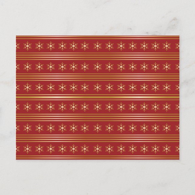 Gold Snowflakes on Red Christmas pattern Postcard (Front)