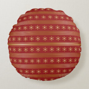 Gold Snowflakes on Red Christmas pattern Round Pillow