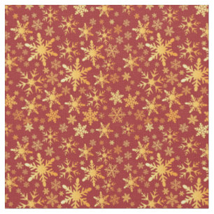 Gold Snowflakes on red pattern Christmas Fabric