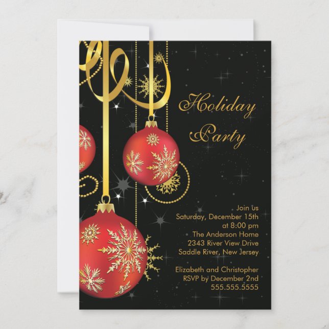 Gold Snowflakes Ornament Holiday Party Invitation (Front)