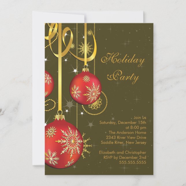 Gold Snowflakes Ornement Fête Invitation (Devant)