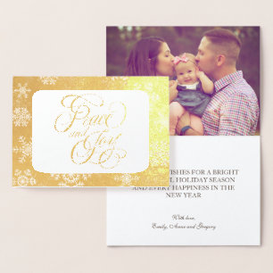 Gold Snowflakes Peace and Joy Photo Foil Card