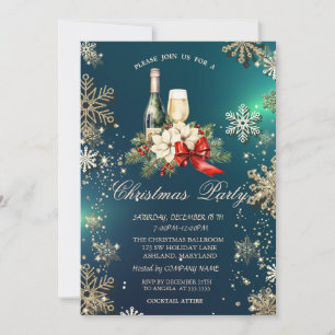 Gold Snowflakes,Poinsettia Wine Company Party Invitation