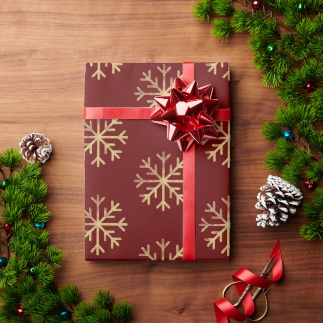 Gold Snowflakes Red Christmas Holiday Gift Wrapping Paper (Holiday Gift)