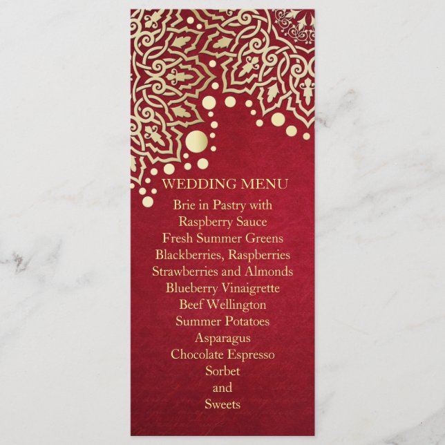 Gold Snowflakes Red Christmas Mariage Menu (Devant)