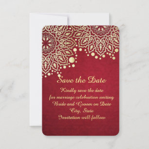 Gold Snowflakes Red Christmas Save the date