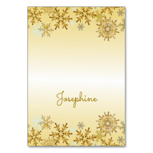 Gold Snowflakes Tented Christmas Place Cards