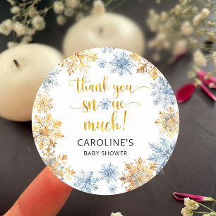 Gold Snowflakes Thank you Baby Classic Round Sticker