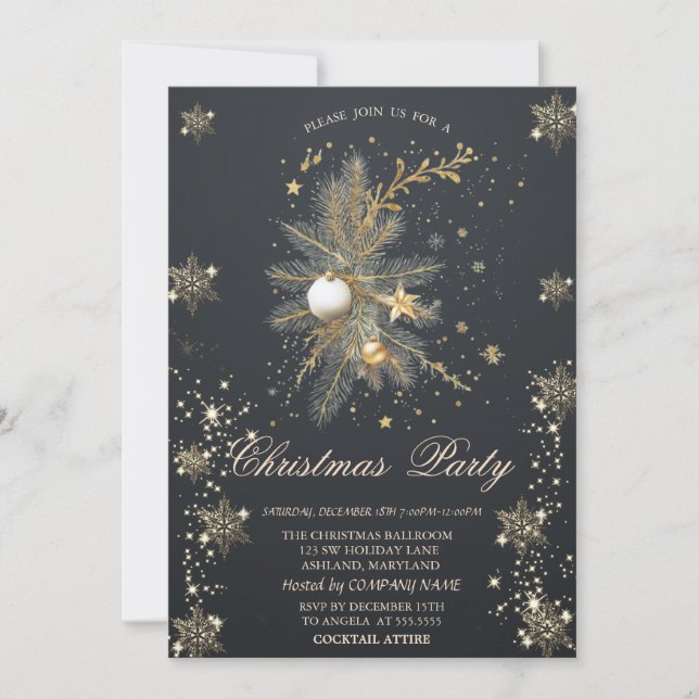 Gold Snowflakes,Vintage Ball Branch Company  Invitation (Front)