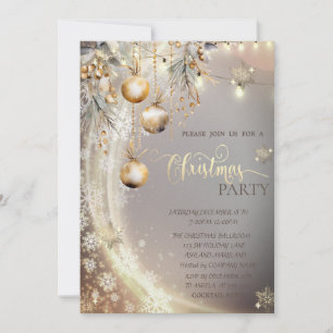 Gold Snowflakes,Vintage Balls,Lights Christmas Invitation