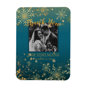 Gold Snowflakes Winter Wedding Merci Magnet