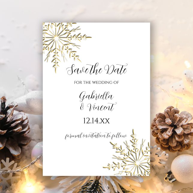 Gold Snowflakes Winter Wedding Save the Date (Creator Uploaded)