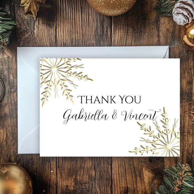 Gold Snowflakes Winter Wedding Thank You Note Card (Creator Uploaded)