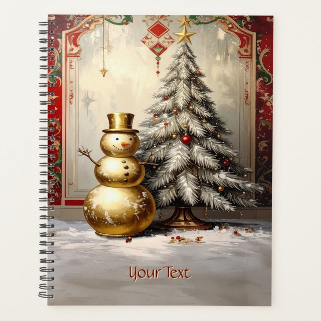 Gold Snowman Christmas Tree Holiday Planner (Front)