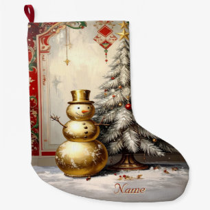 Gold Snowman Christmas Tree Holiday Stocking