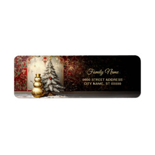 Gold Snowman Christmas Tree Return Address Label