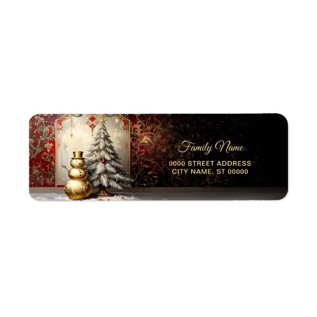 Gold Snowman Christmas Tree Return Address Label (Front)
