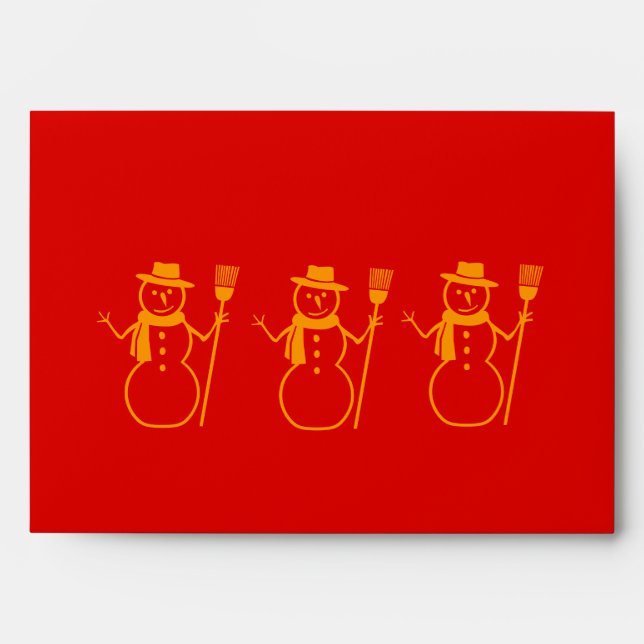 gold snowman graphic design red christmas envelope (Front)