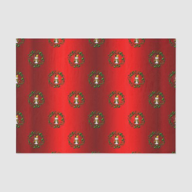 Gold Snowman in Wreaths Red Tissue Paper (Front)