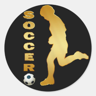 GOLD SOCCER PLAYER CLASSIC ROUND STICKER