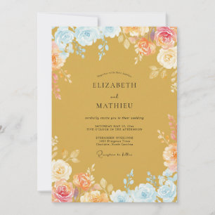 Gold Soft Floral Romance Wedding Invitation