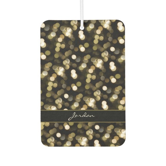 Gold Soft Focus Sparkle Lights with Name Air Freshener (Front)